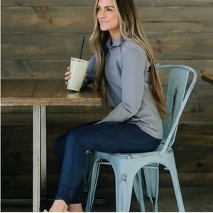 Zyia Active Distressed Blue Ankle Cinch Hi-Rise Leggings 7/8 24”